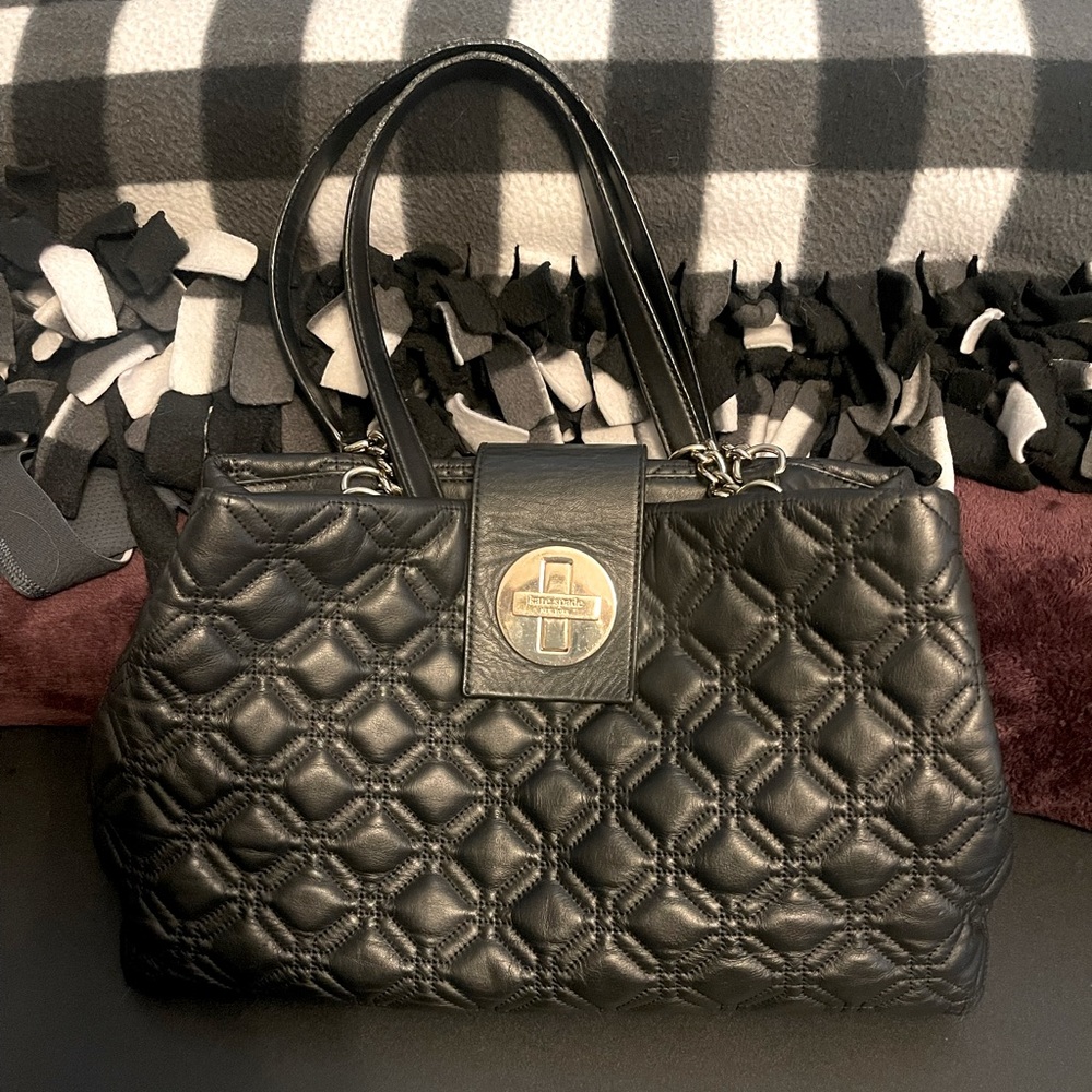 Kate Spade Black Astor Court Marlene Quilted Leather Satchel Shoulder Bag Tote